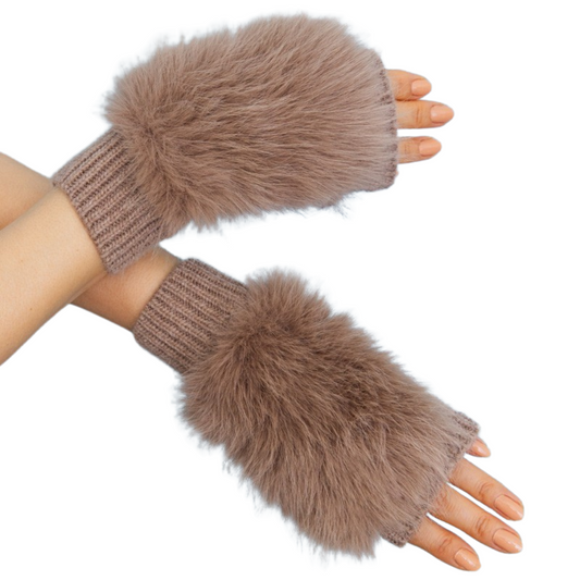 Faux Fur Trim Fingerless Knit Mittens