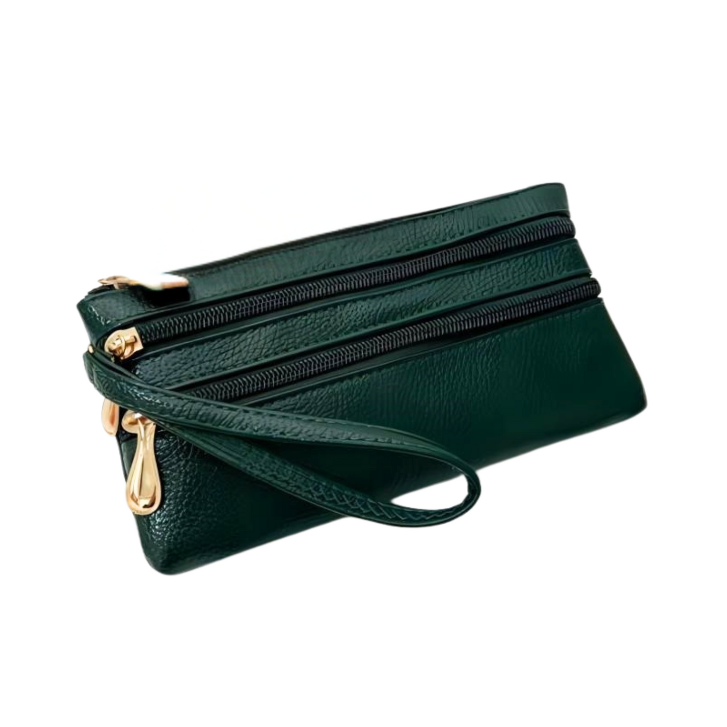 Vegan Leather Triple Zip Wristlet