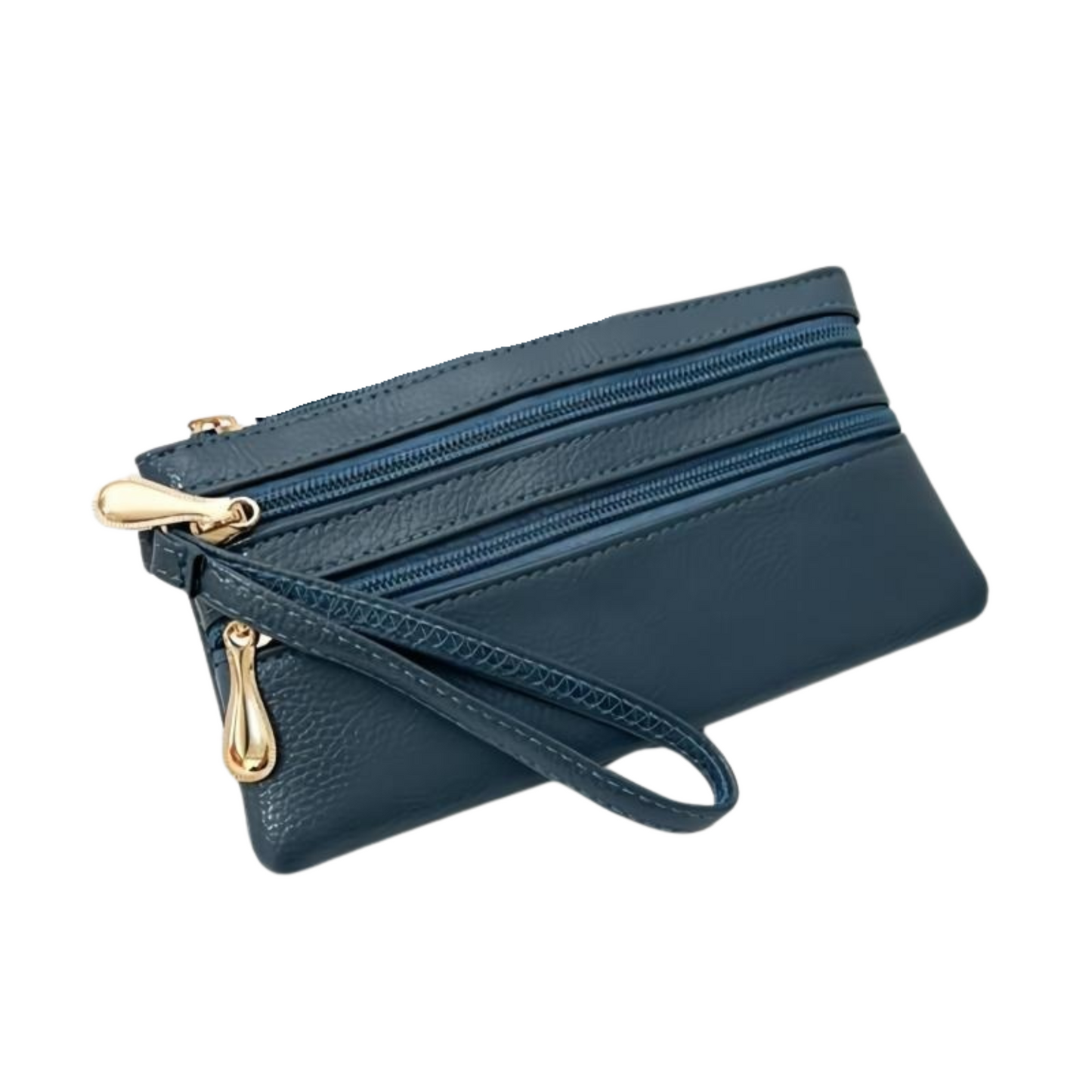 Vegan Leather Triple Zip Wristlet