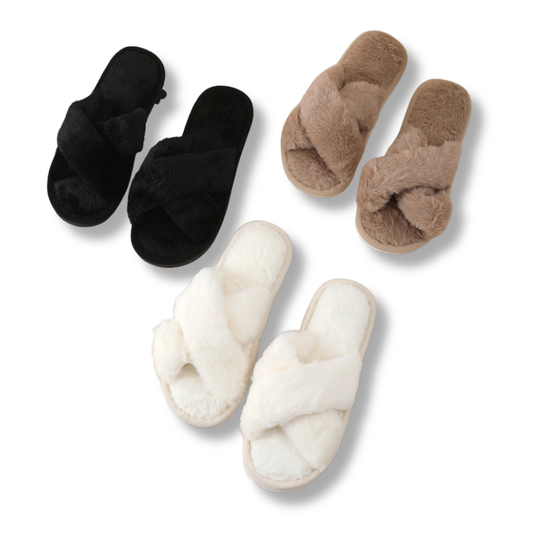 Faux Fur Plush Open Toe Slippers
