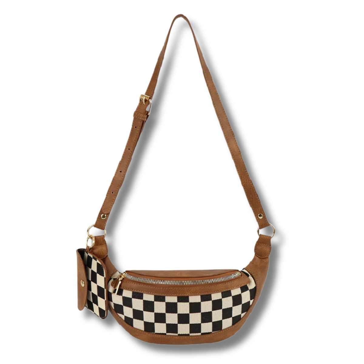 Checkered Crossbody Belt Bag & Wallet