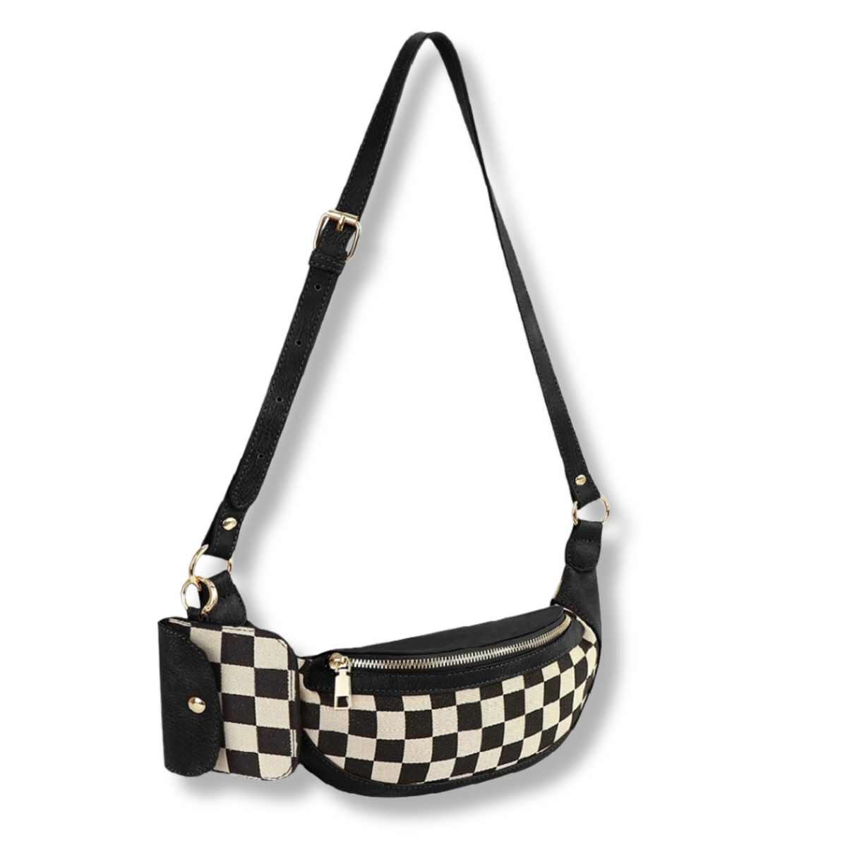 Checkered Crossbody Belt Bag & Wallet