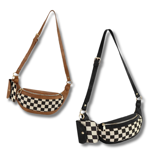 Checkered Crossbody Belt Bag & Wallet