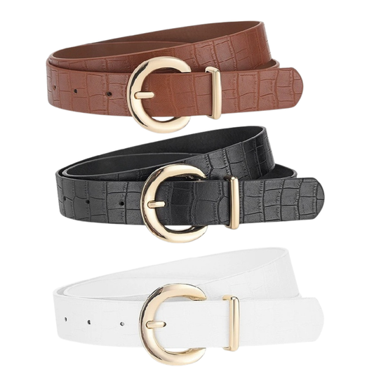 Gold Buckle Textured Belt