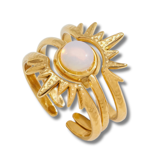 Sestra by Intro Stainless Steel Moonstone Ring Stack