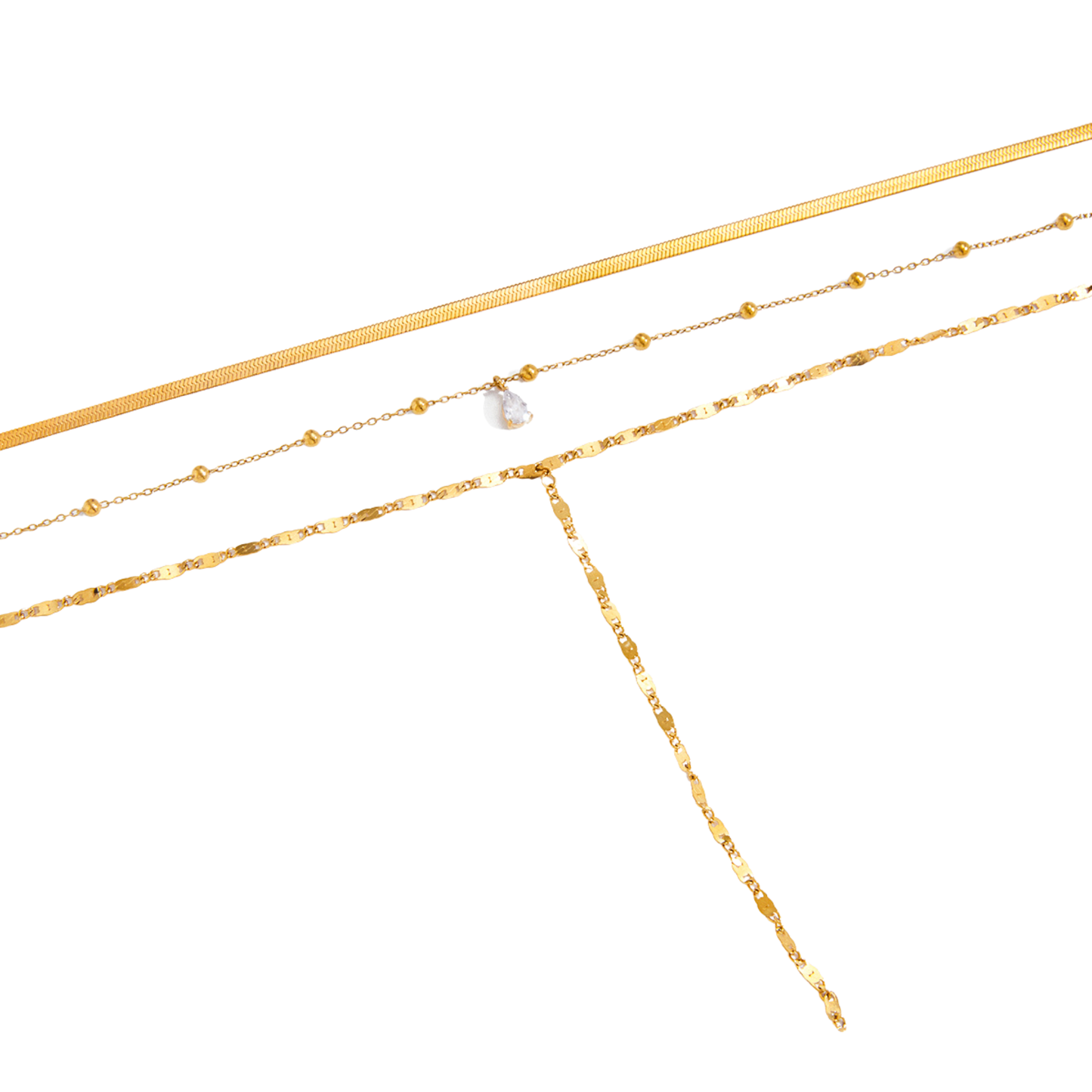 Stainless Steel Multi-Layer Y Shape Lariat Necklace with CZ Crystal
