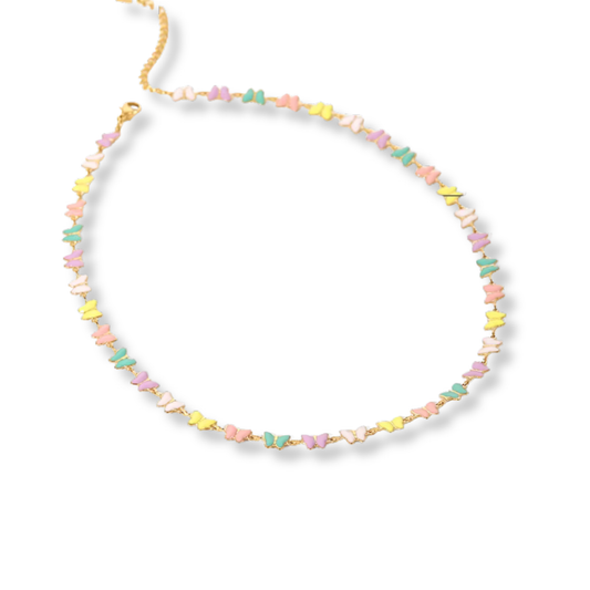 Stainless Steel Pastel Enamel Butterfly Chain Necklace