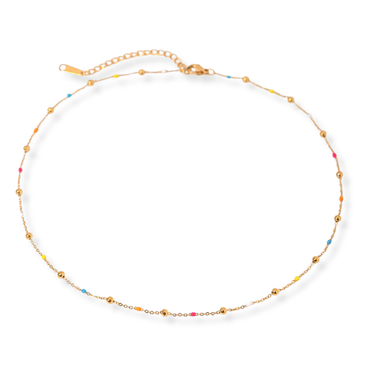 Sestra By Intro Stainless Steel Dainty Colored Enamel Ball Chain Neckalce
