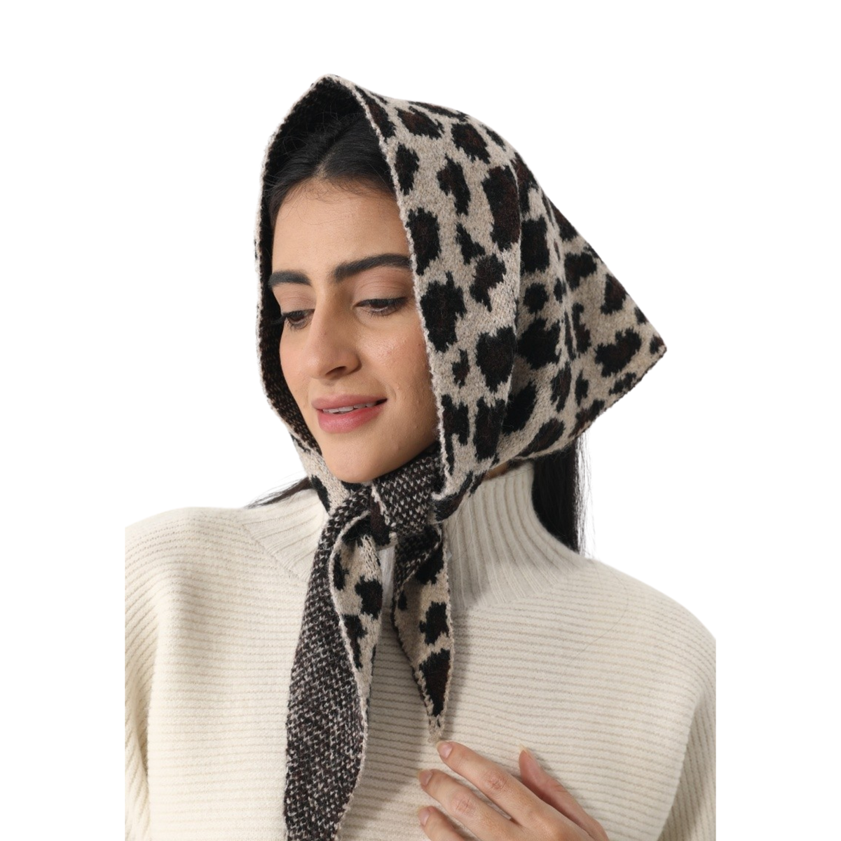 Leopard Print Knit Triangle Scarf