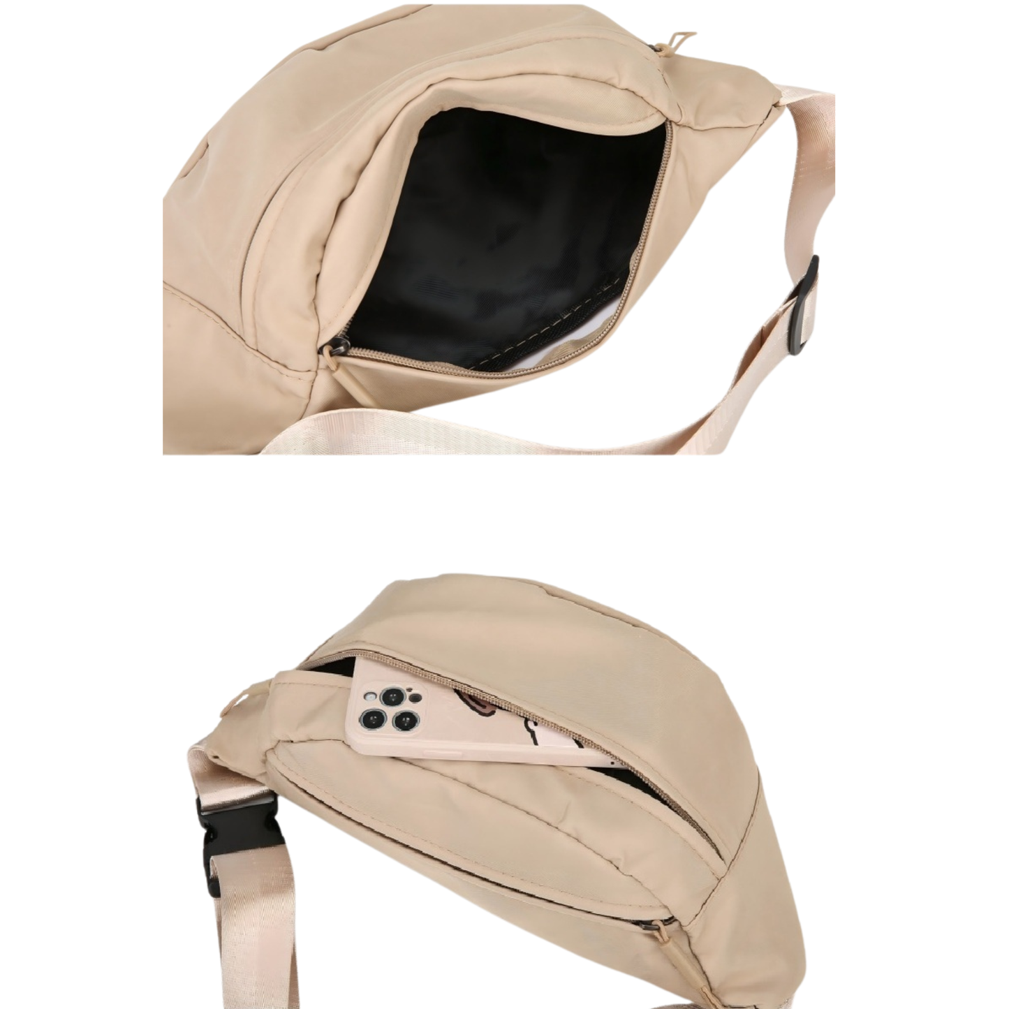 Double Zipper Crossbody Nylon Belt Bag