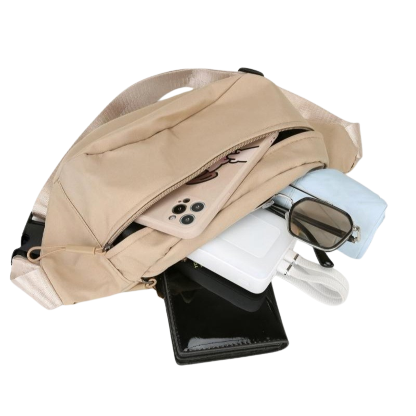Double Zipper Crossbody Nylon Belt Bag