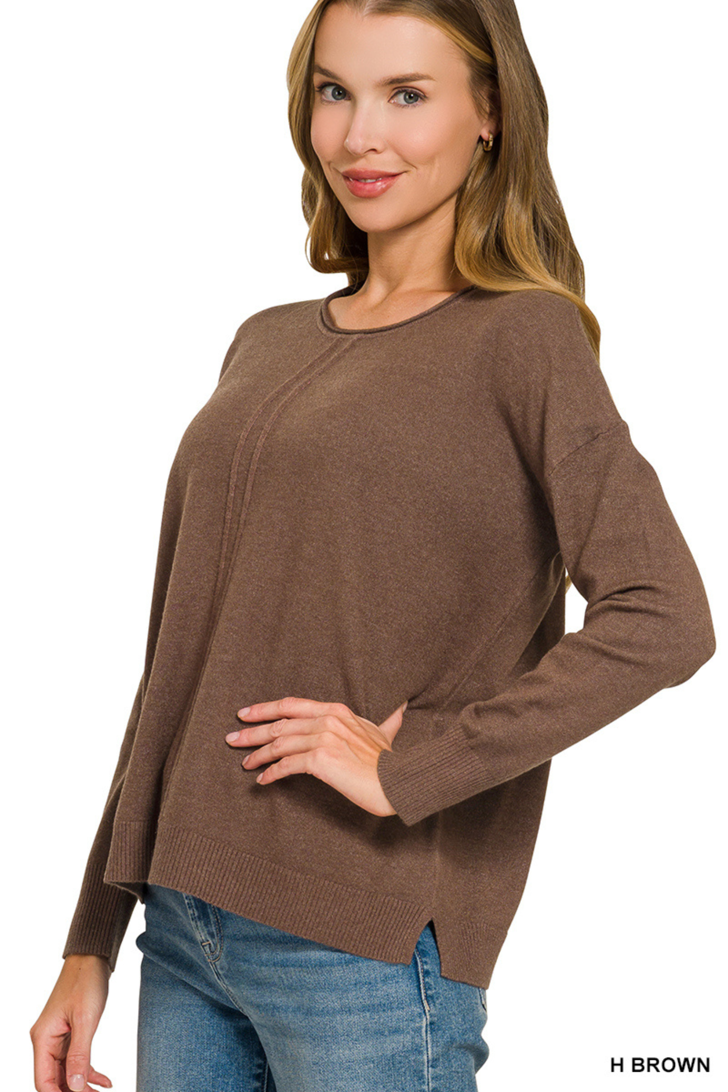 Crew Neck Double Front Seam Sweater