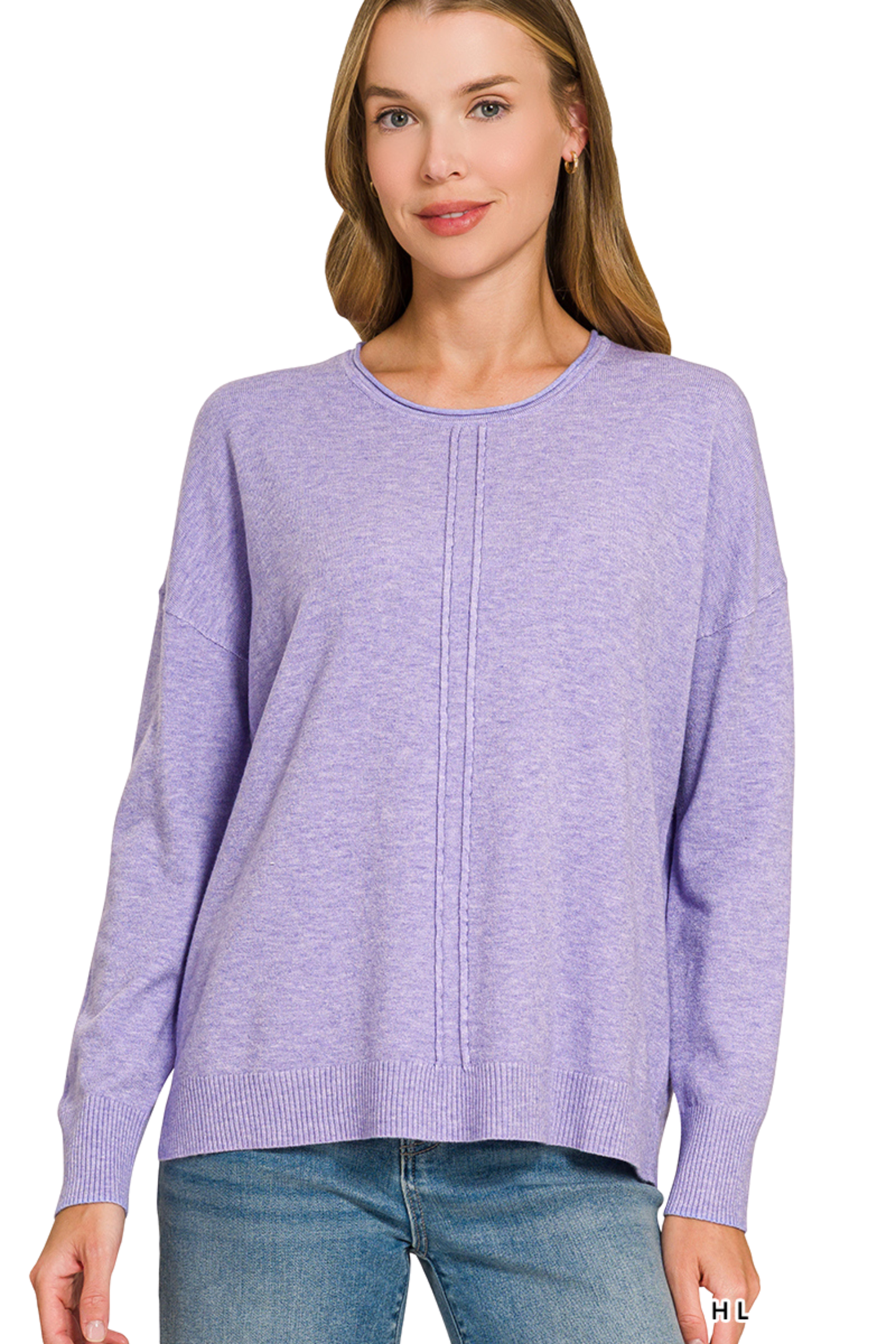 Crew Neck Double Front Seam Sweater
