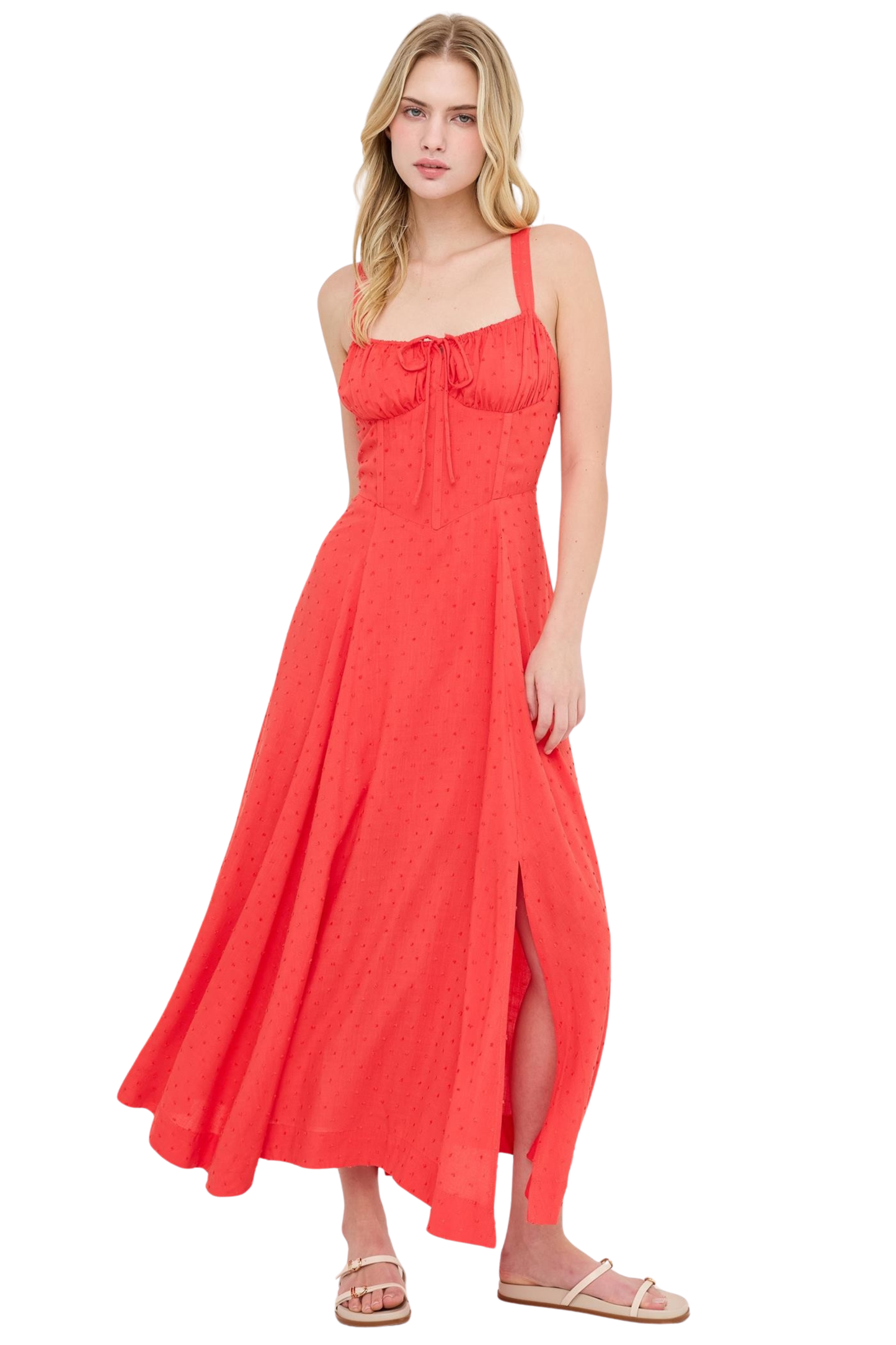 Boned Tie-Back Corset Dress with Slit