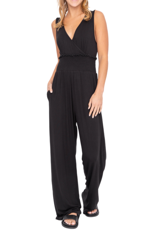 Smocked Bodice Wide Leg Jumpsuit