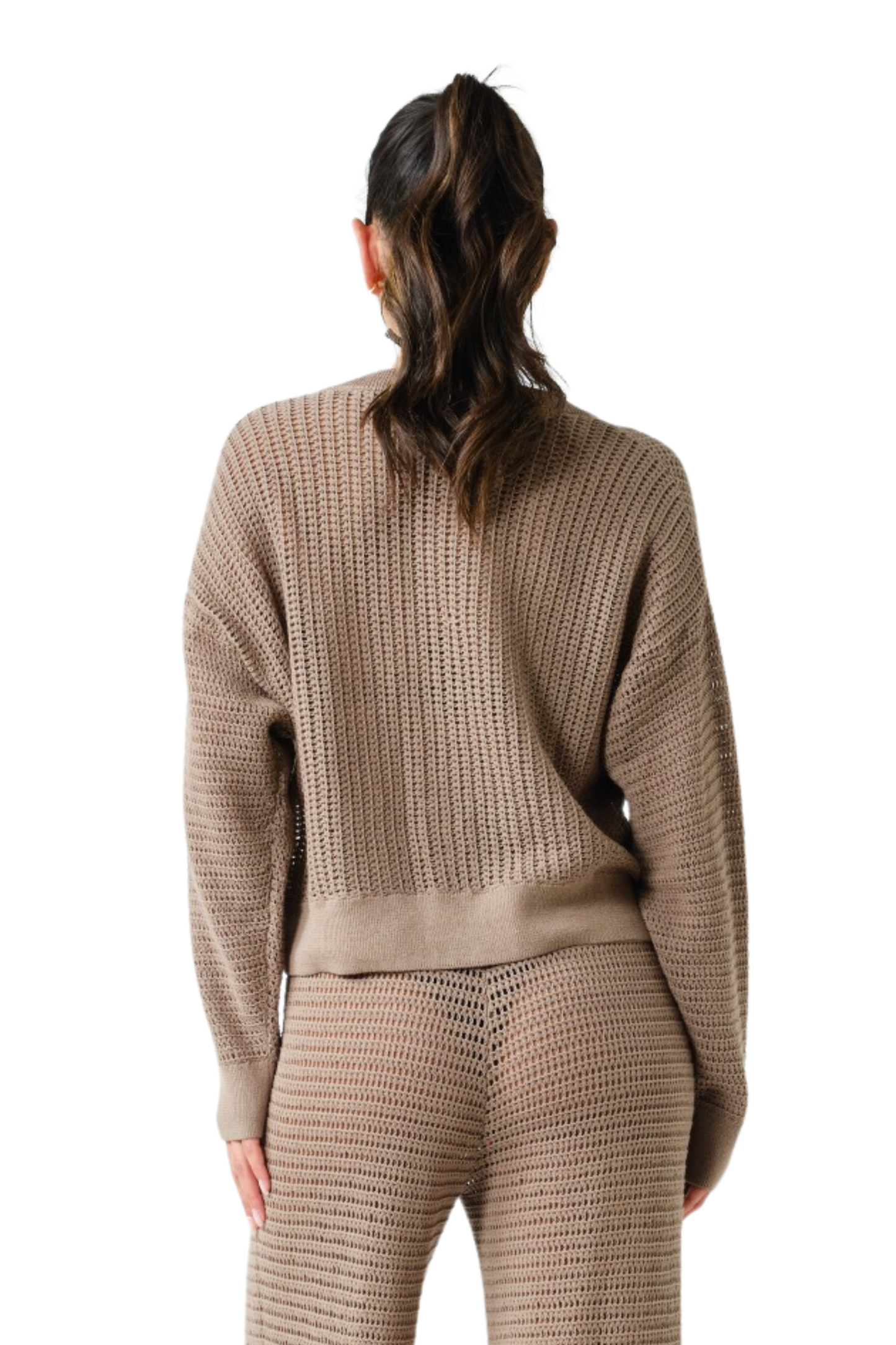 Open Stitch V Neck Cardigan with Buttons