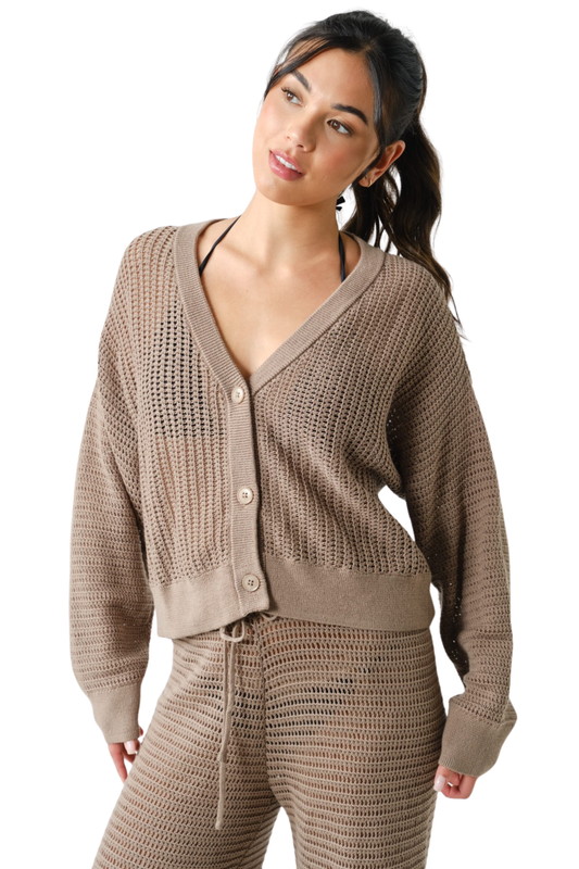 Open Stitch V Neck Cardigan with Buttons