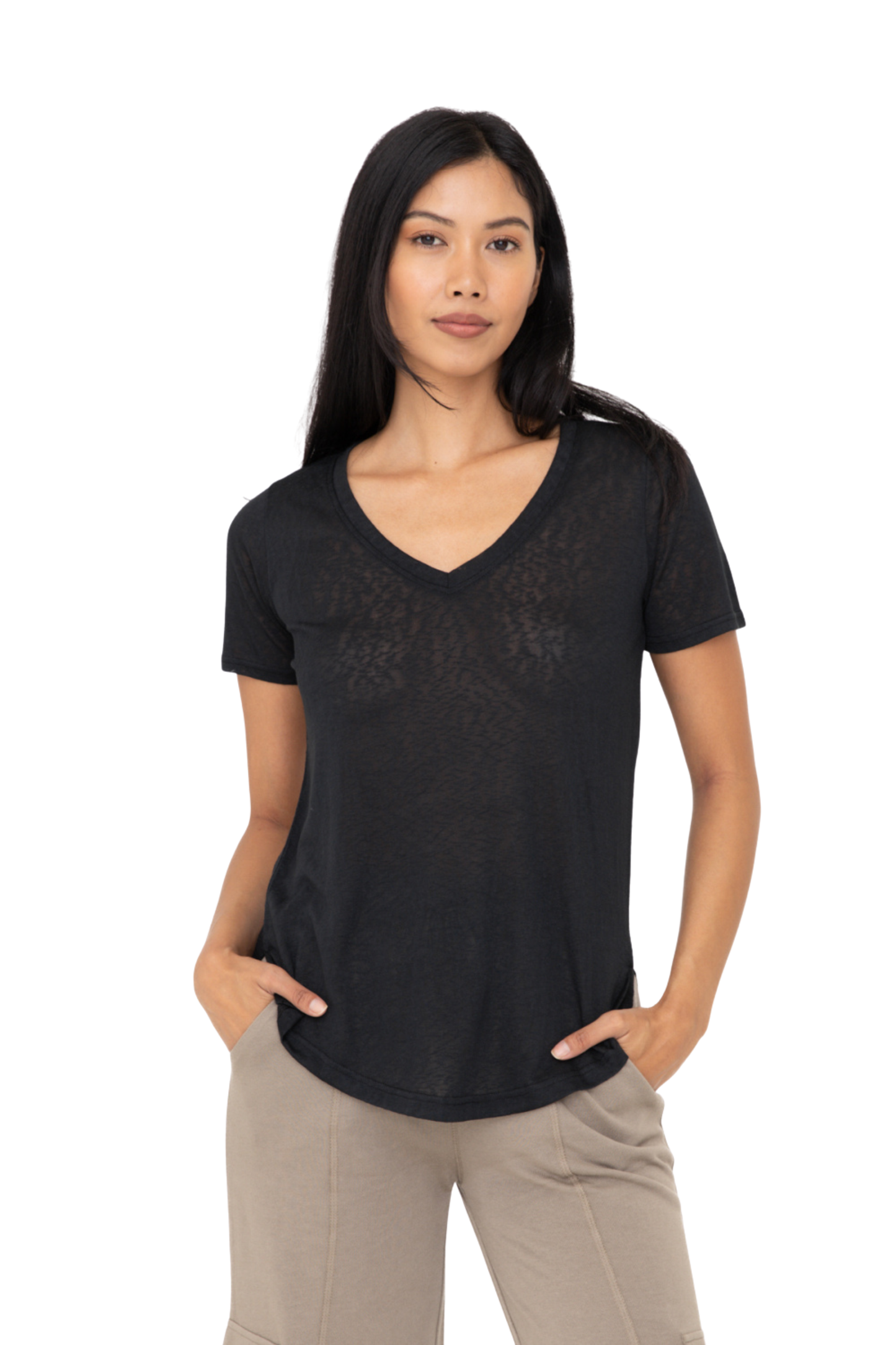 Classic Fit V-Neck Slub Knit Tee