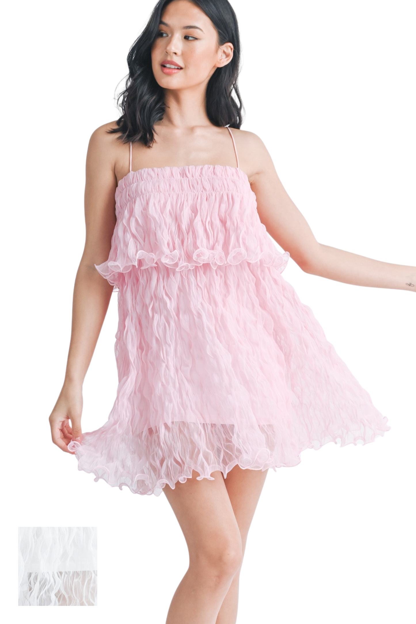 Pleated Tulle Ruffle Mini Dress