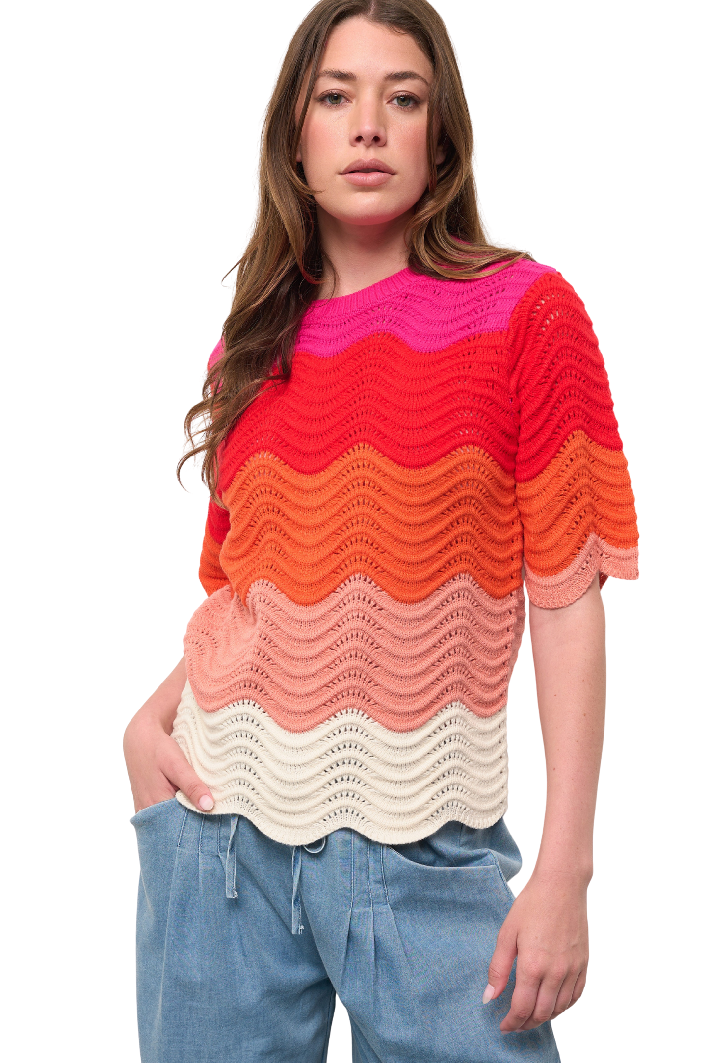 Chevron Knit Scallop Sweater