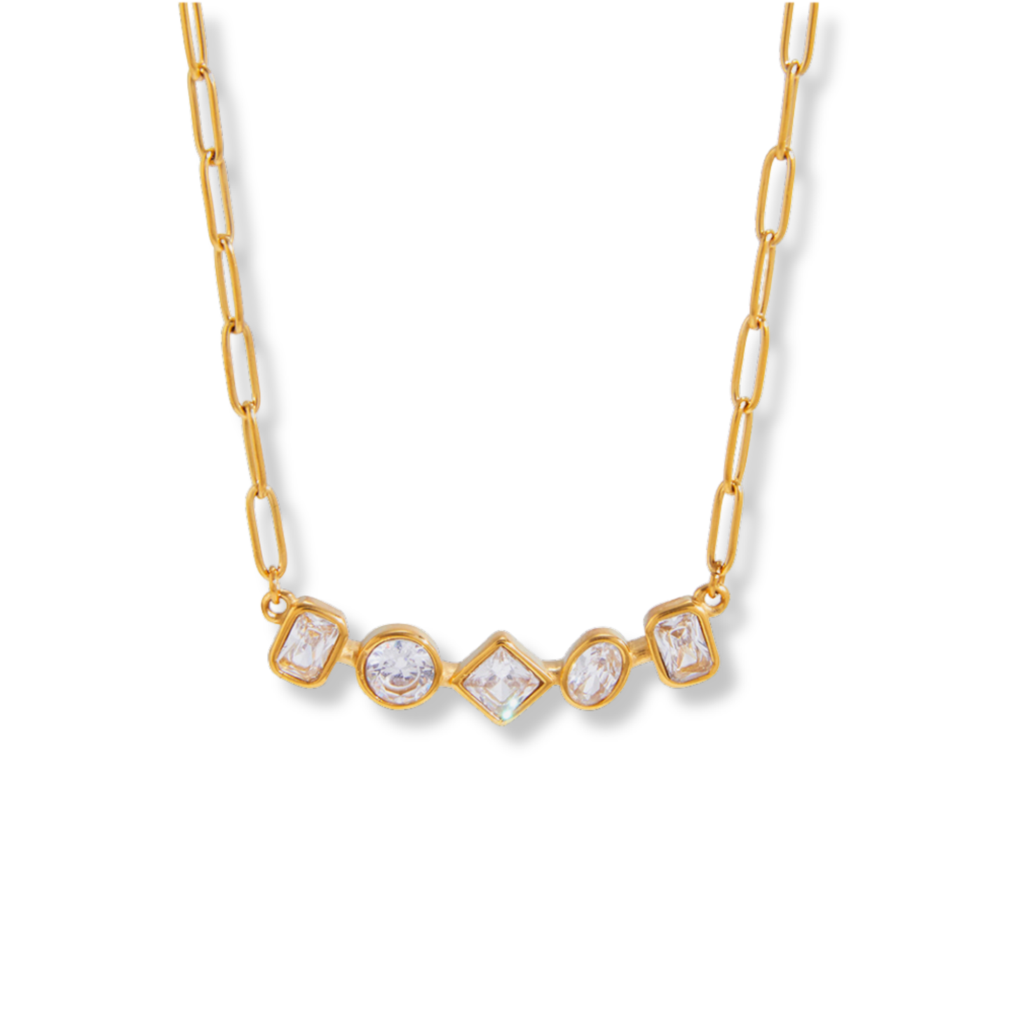 Sestra by Intro Stainless Steel Paperclip Chain CZ Shapes Pendant Necklace