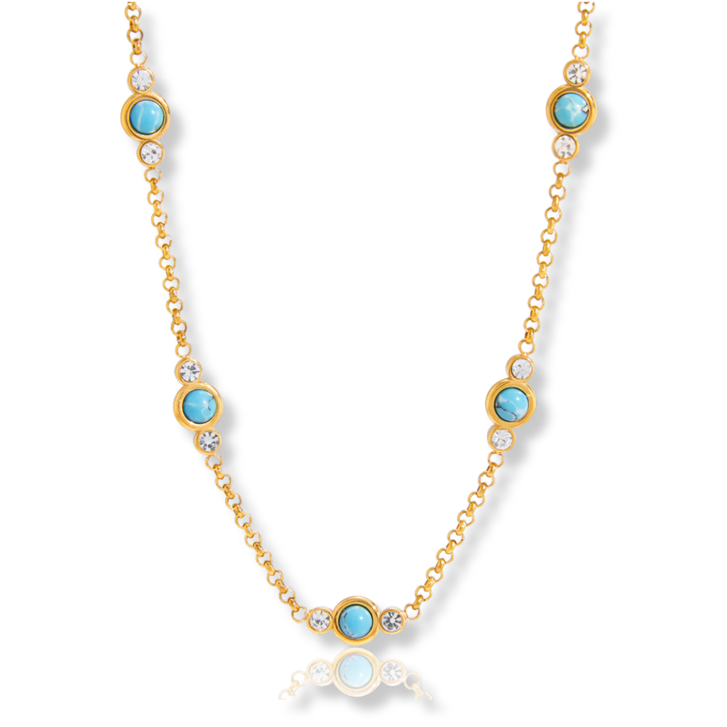 Sestra by Intro Stainless Steel  Turquoise & CZ Station Necklace