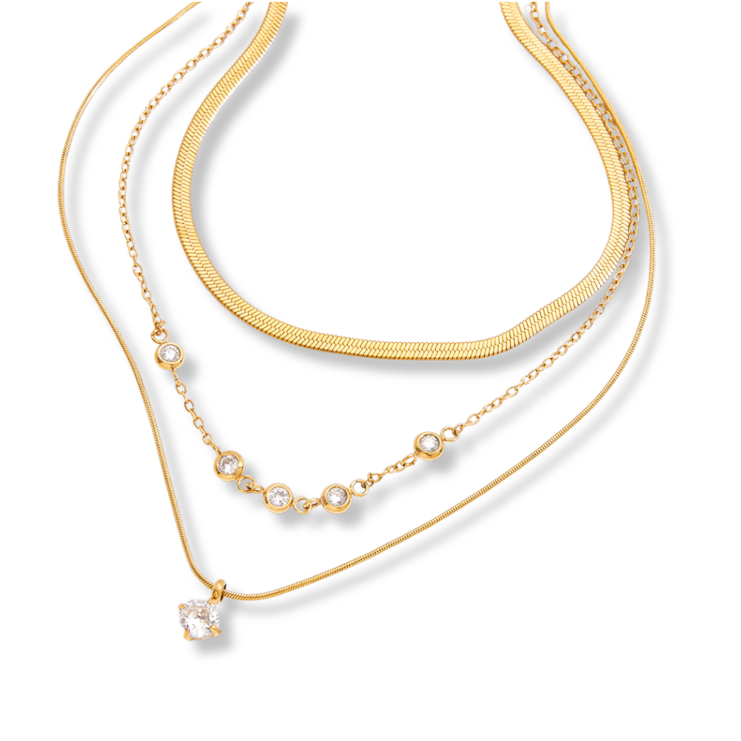 Sestra by Intro Stainless Steel Triple Layered CZ Crystal Necklace