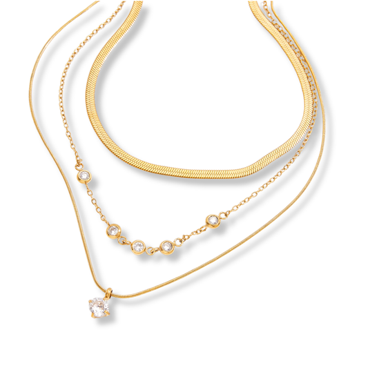 Sestra by Intro Stainless Steel Triple Layered CZ Crystal Necklace