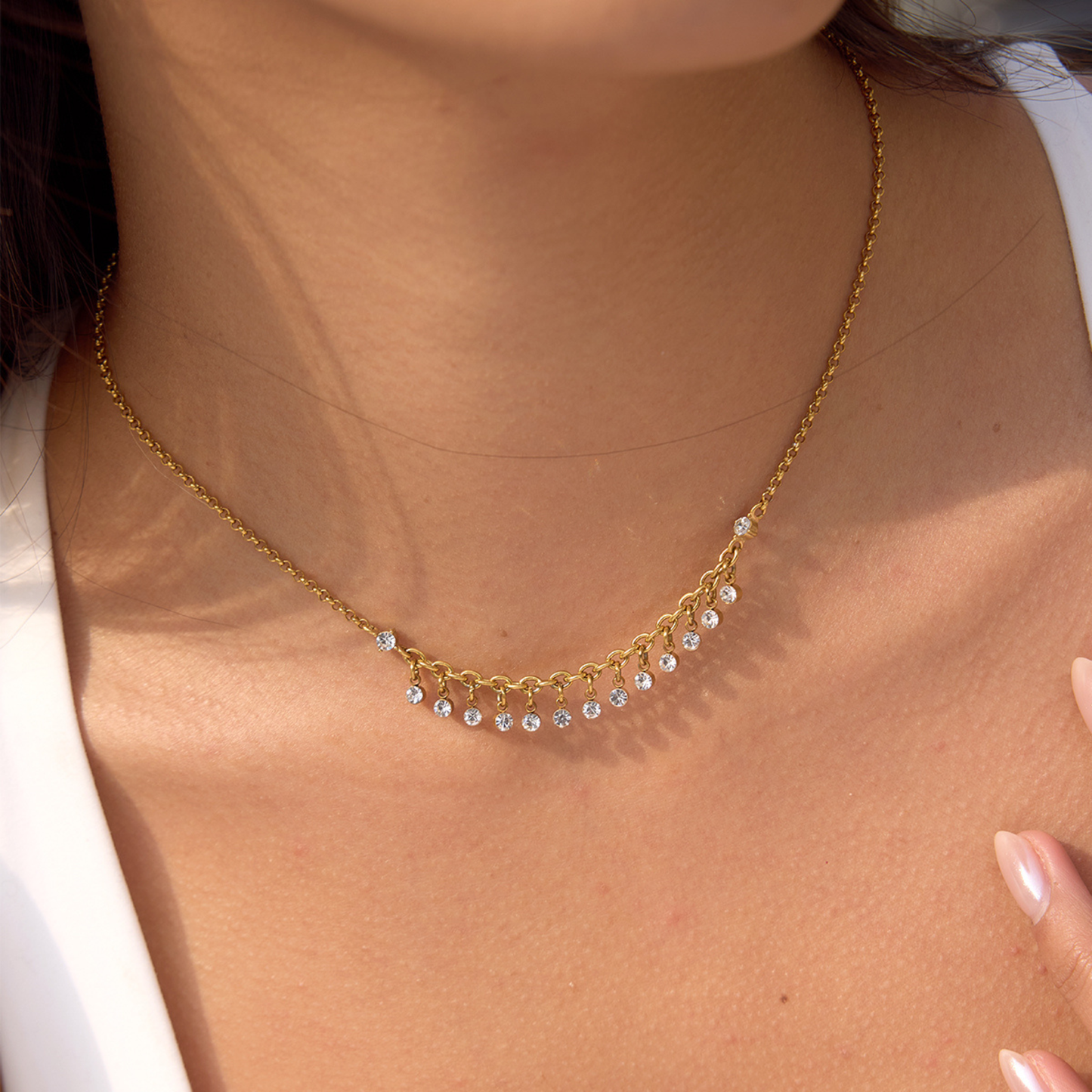 Sestra by Intro Stainless Steel CZ Crystal Fringe Necklace