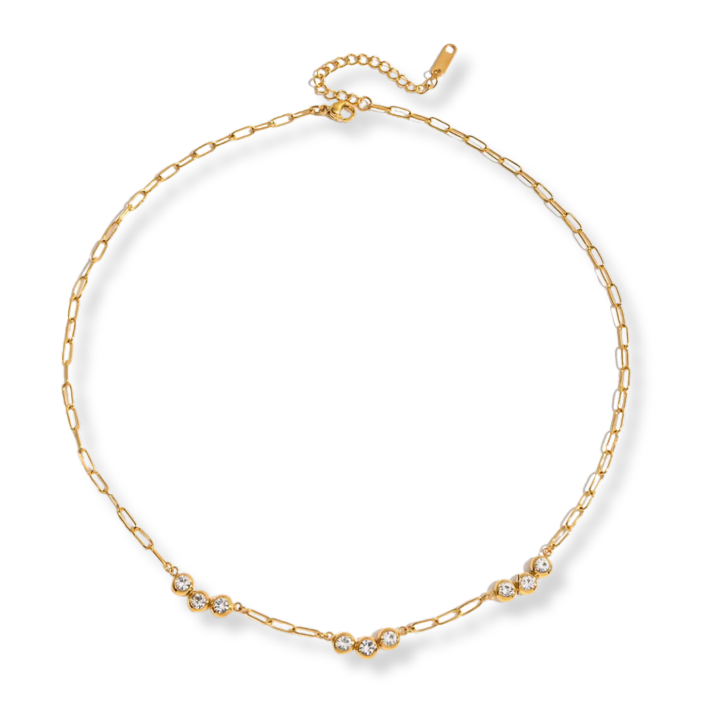 Sestra by Intro Stainless Steel Paperclip Chain Necklace with CZ Crystal Clusters