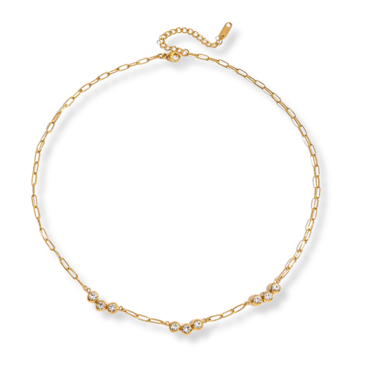 Sestra by Intro Stainless Steel Paperclip Chain Necklace with CZ Crystal Clusters
