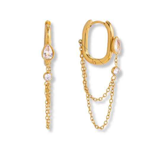 Sestra by Intro Stainless Steel CZ Hoop Chain Earring