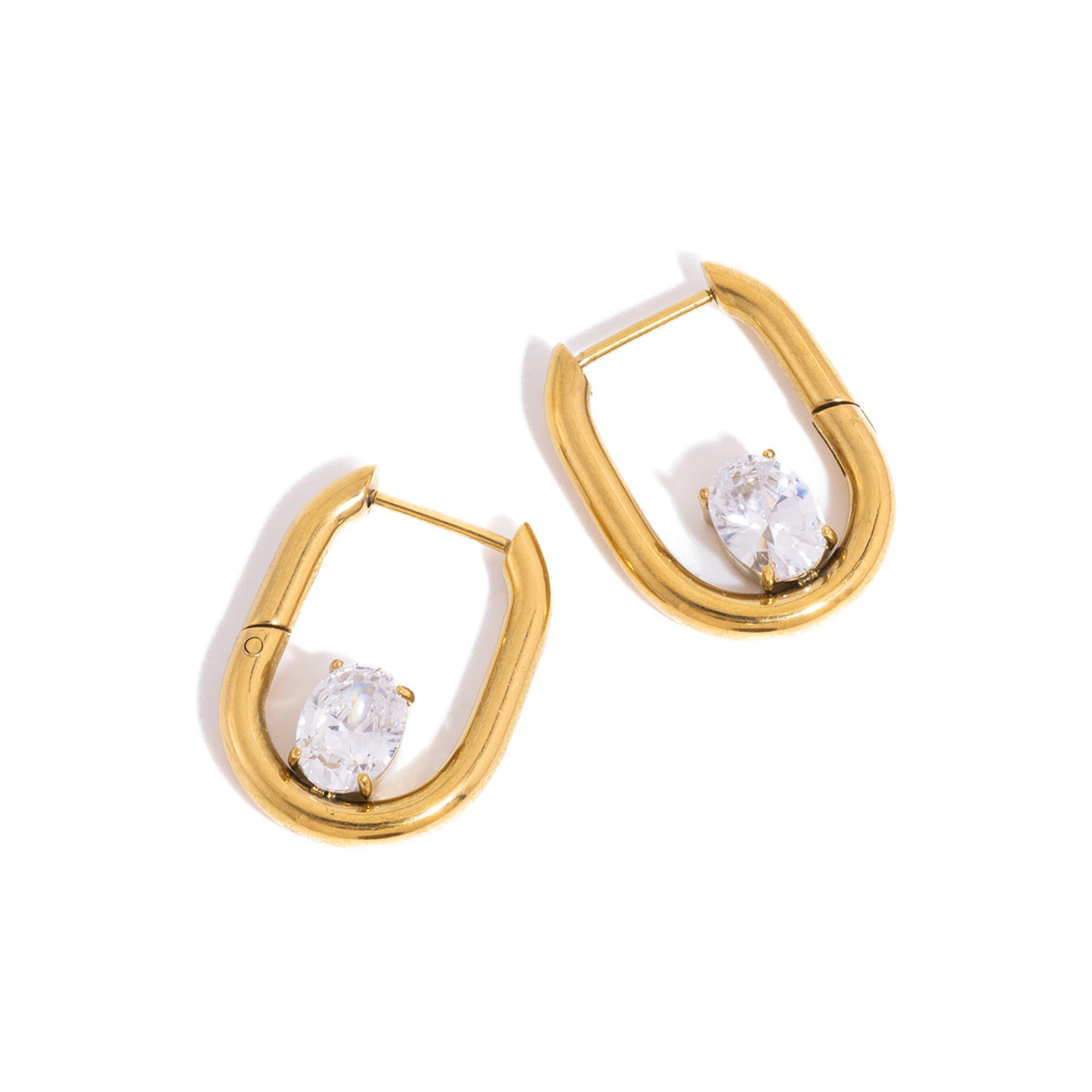 Sestra by Intro Stainless Steel U Shape Hoop with Solitaire CZ Teardrop