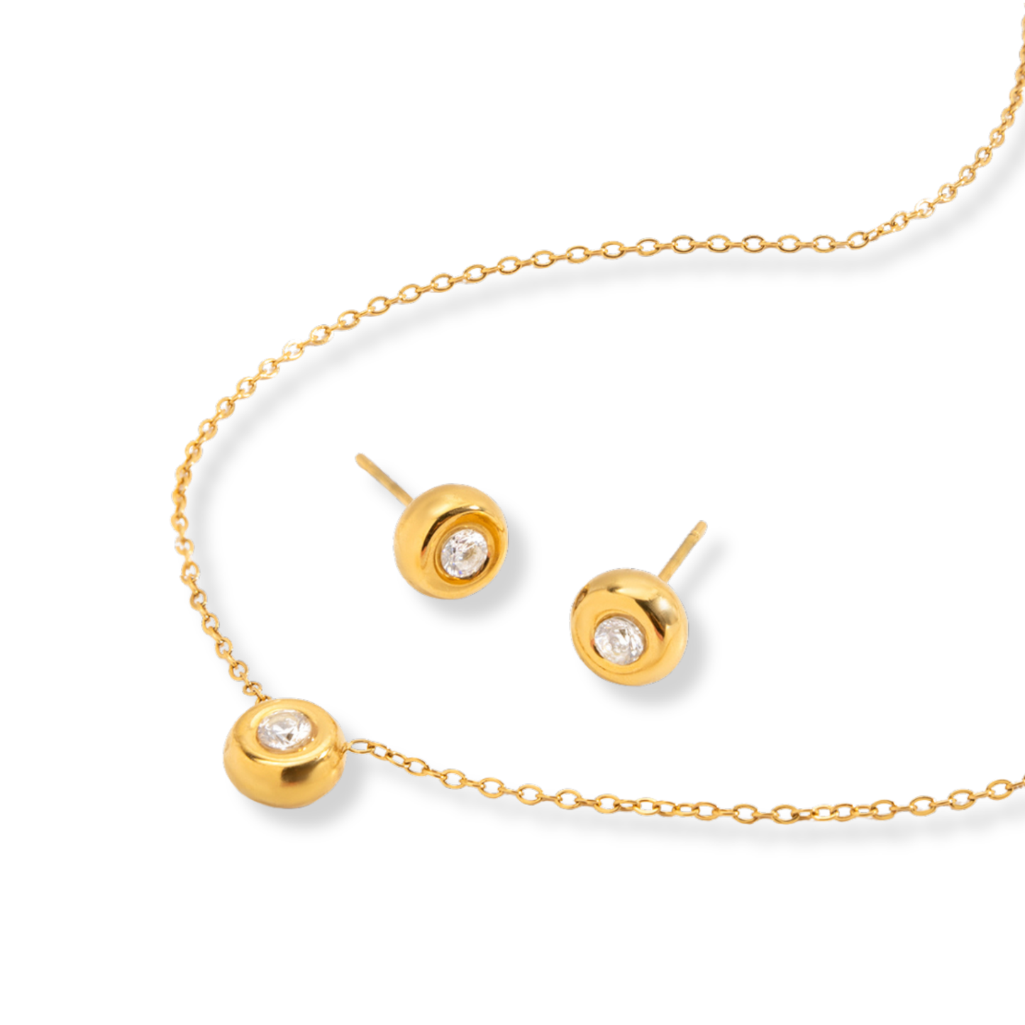Sestra by Intro Stainless Steel CZ Round Stud Earrings & Matching Pendeant Necklace Set