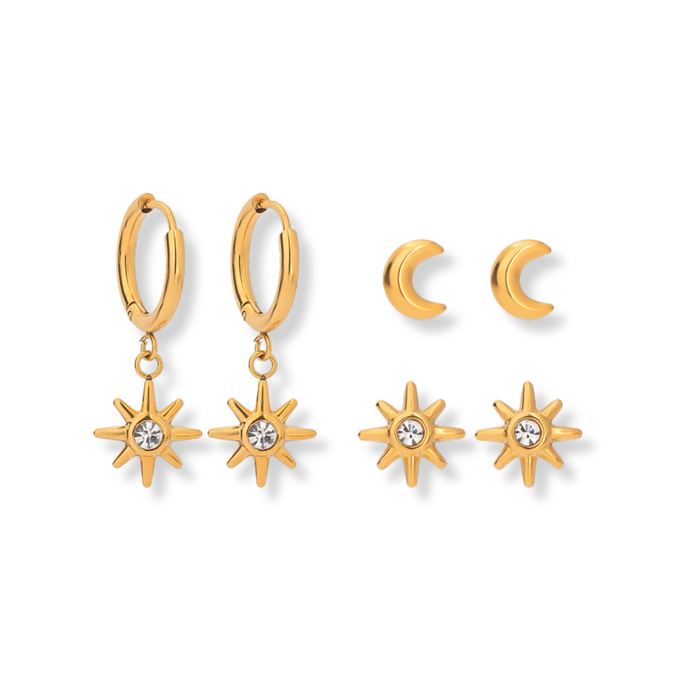 Sestra by Intro Stainless Steel Starburst & Moons Earring Stack Set