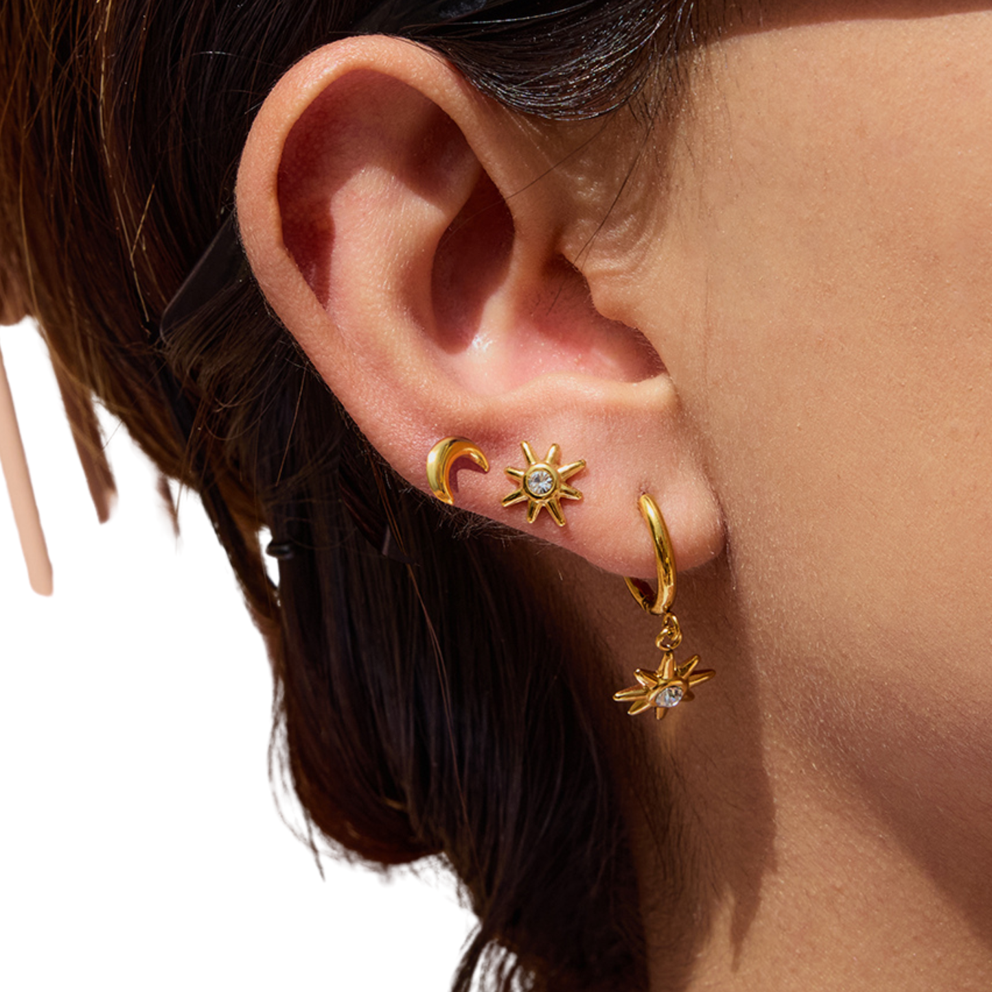 Sestra by Intro Stainless Steel Starburst & Moons Earring Stack Set