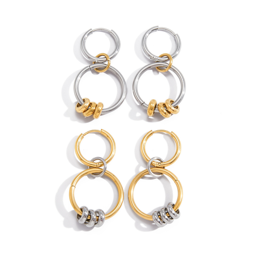 Sestra by Intro Stainless Steel Mixed Metals Cluster Hoop & Dangle Earrings