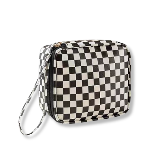Small Checkered Cosmetic Case with Strap