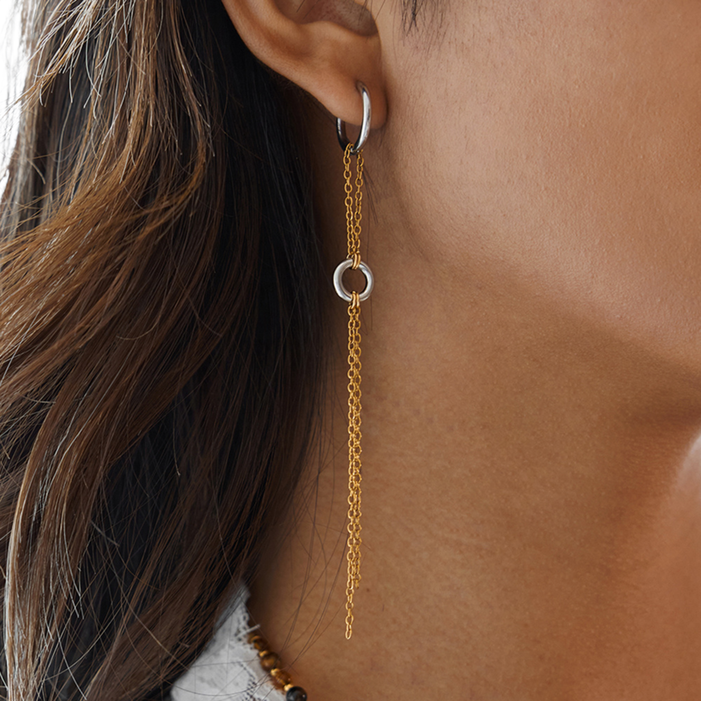 Sestra by Intro Stainless Steel Hoops & Chains Earrings