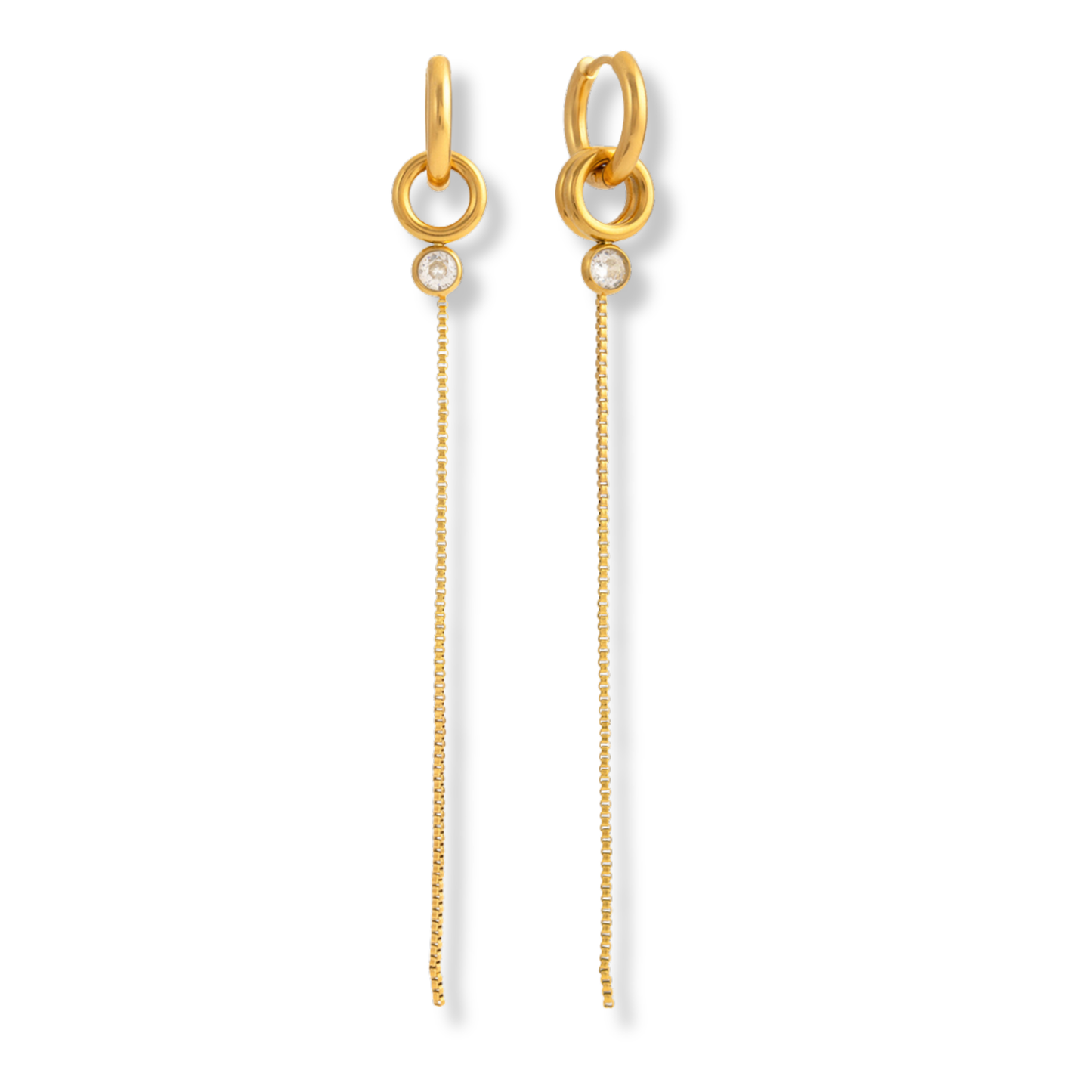 Sestra by Intro Stainless Steel Multi Hoop and CZ Dangle Chain Earrings