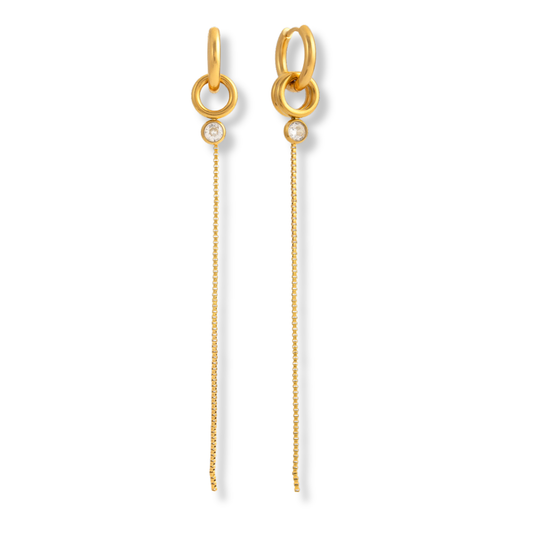 Sestra by Intro Stainless Steel Multi Hoop and CZ Dangle Chain Earrings