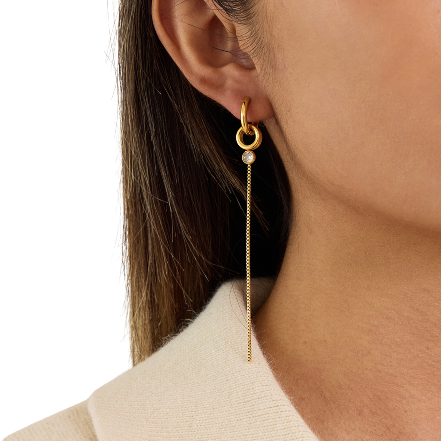 Sestra by Intro Stainless Steel Multi Hoop and CZ Dangle Chain Earrings