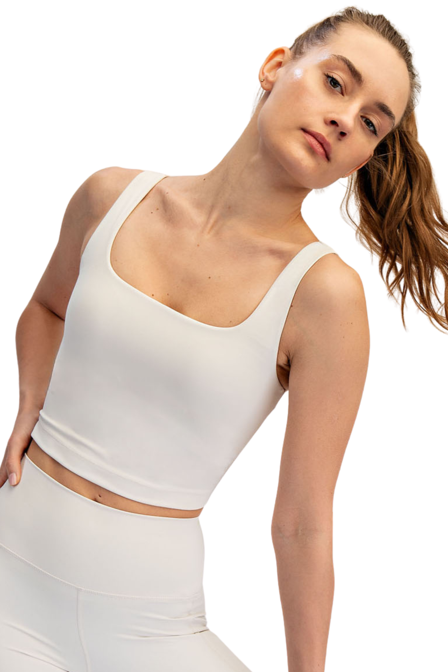 Performance Square Neck Cropped Tank with Built In Bra