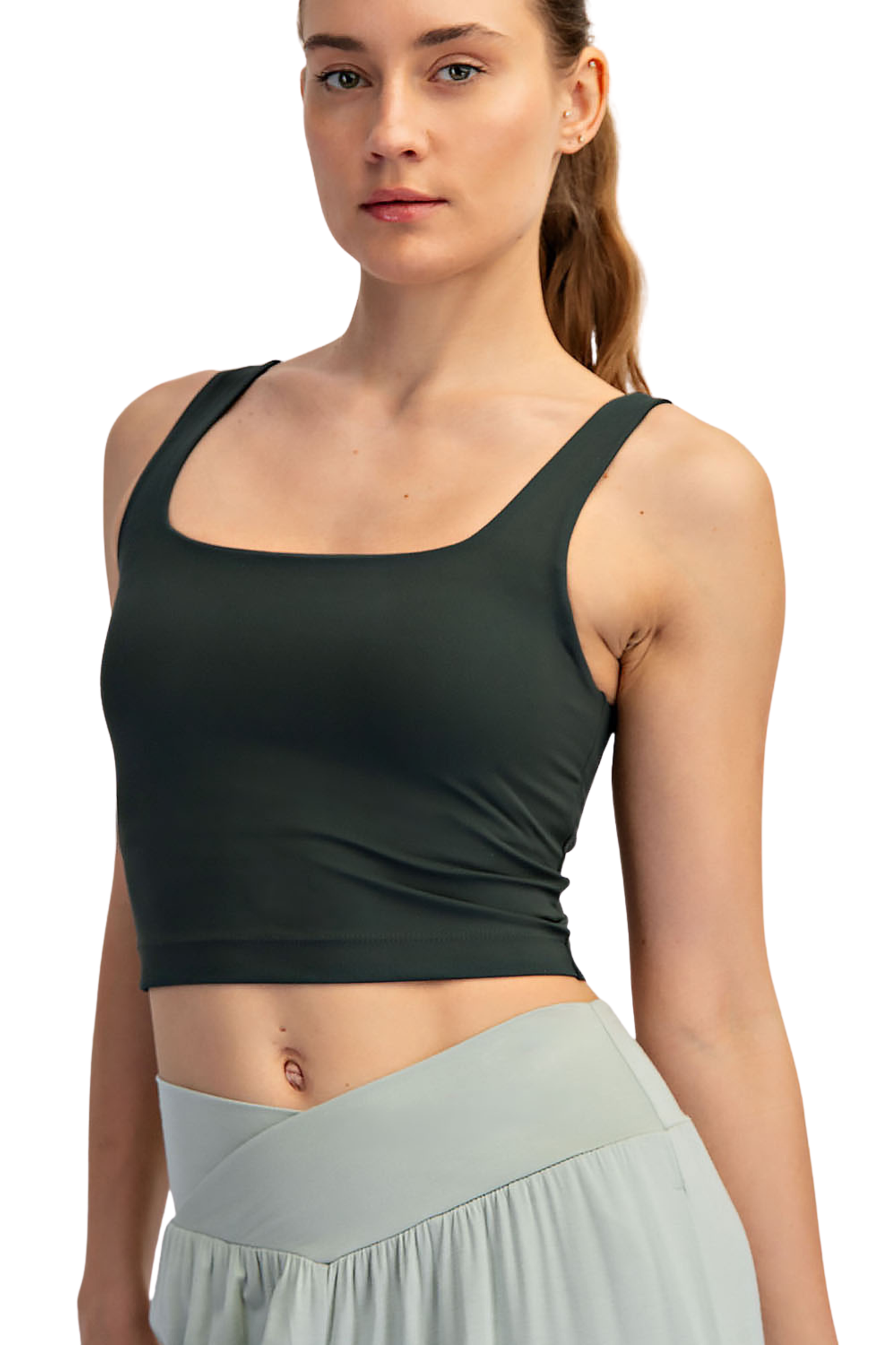 Performance Square Neck Cropped Tank with Built In Bra
