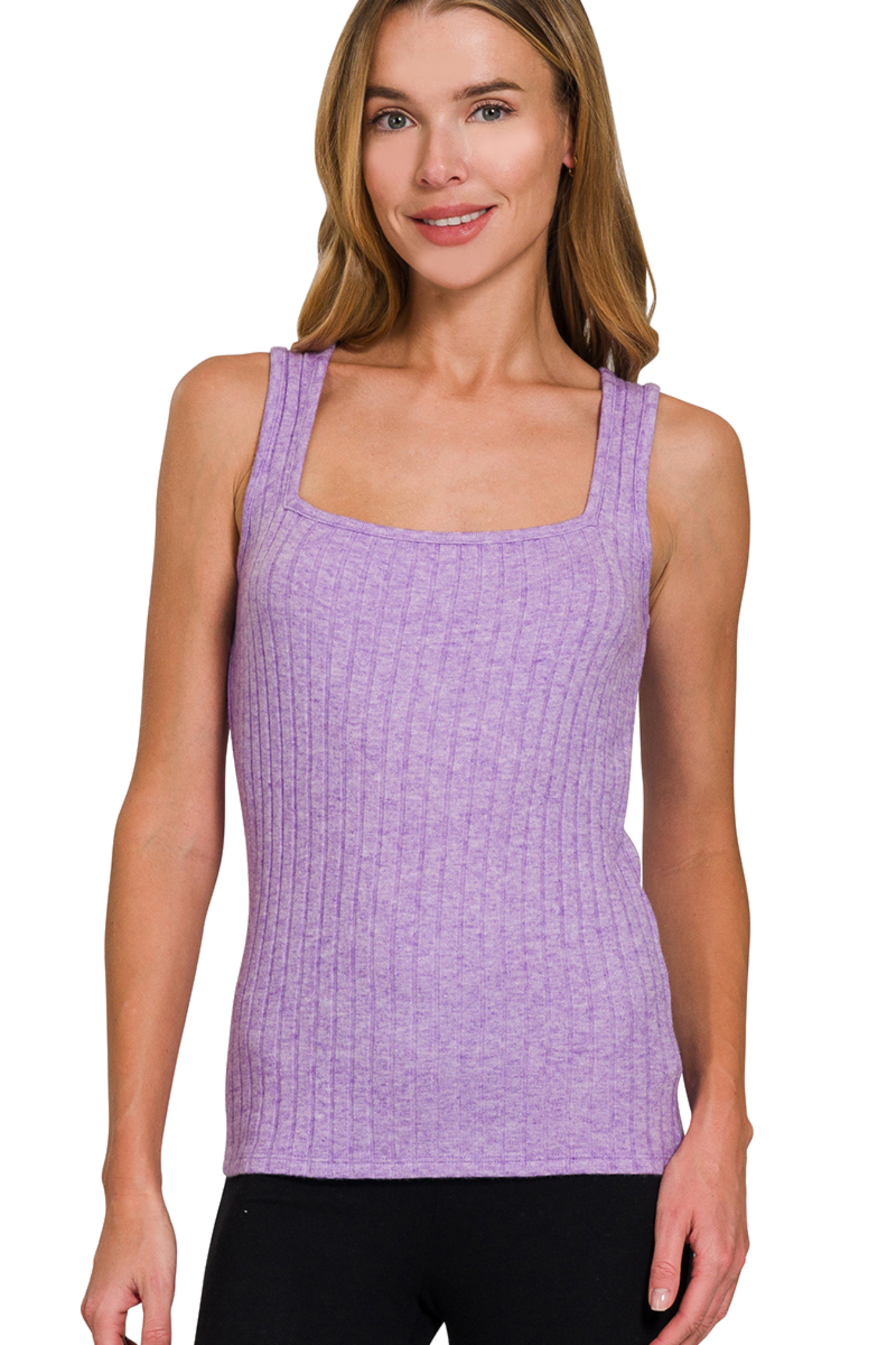 Ribbed Square Neck Tank Top