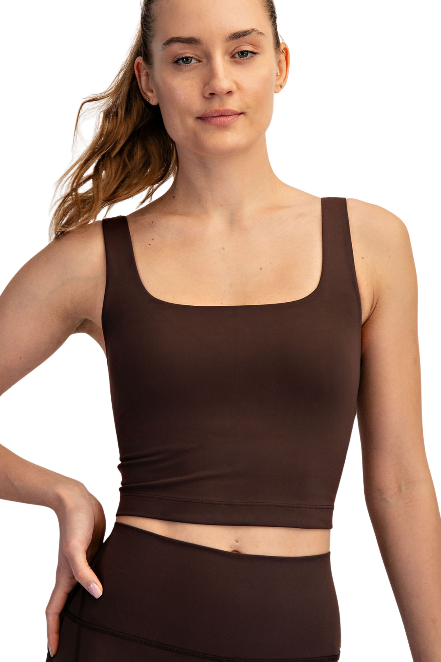 Performance Square Neck Cropped Tank with Built In Bra
