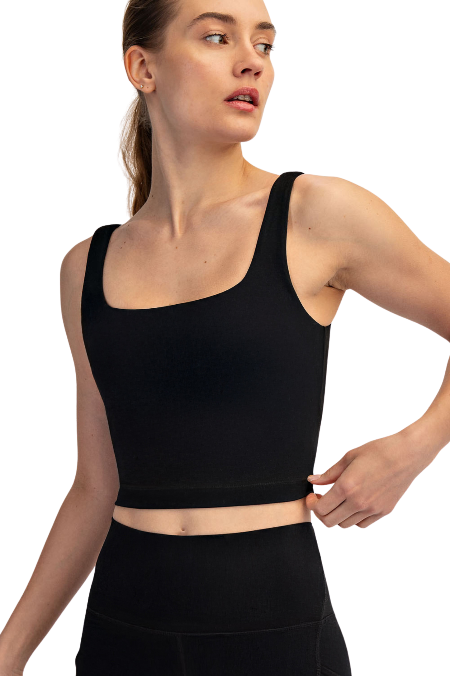 Performance Square Neck Cropped Tank with Built In Bra
