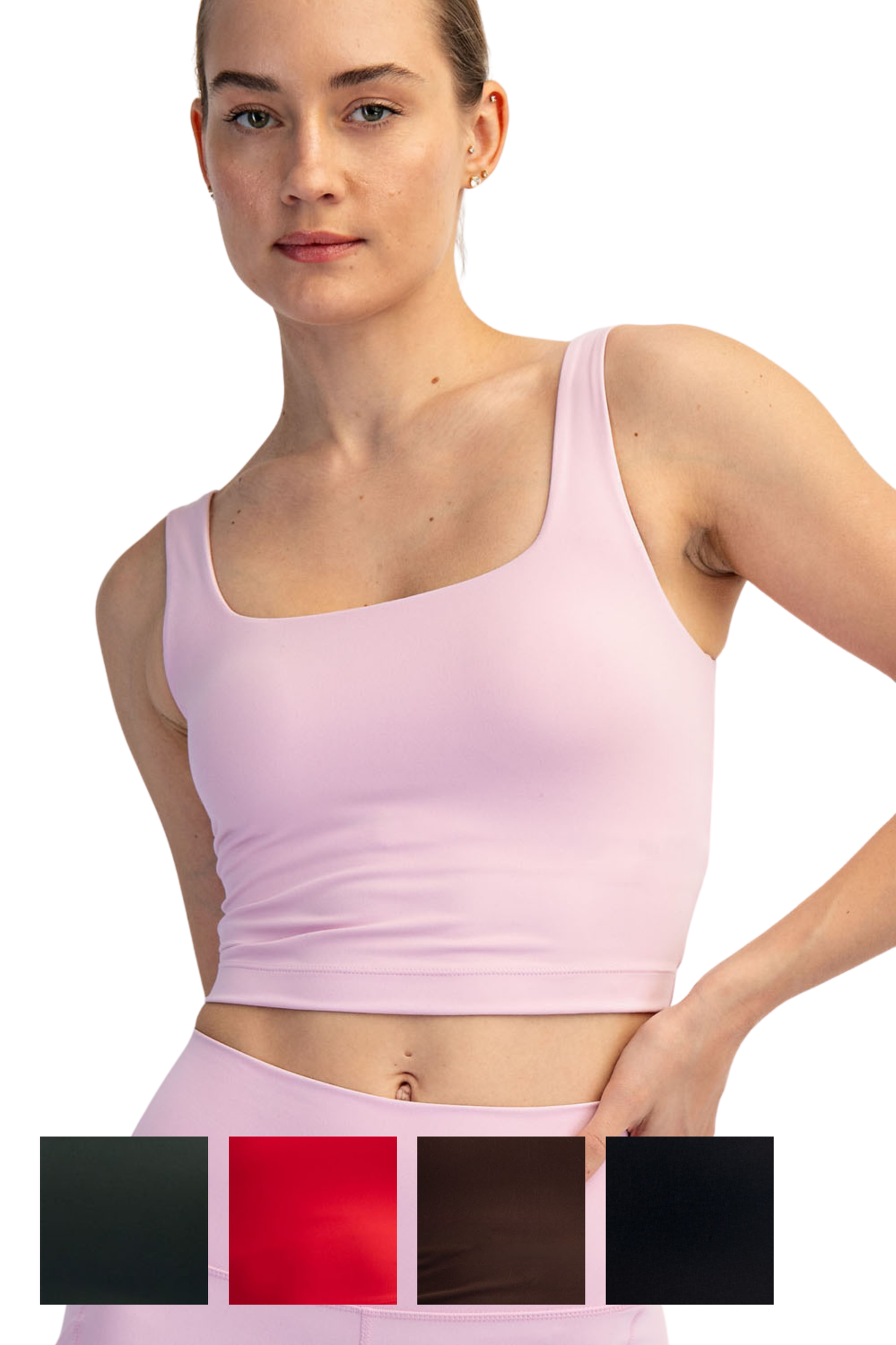 Performance Square Neck Cropped Tank with Built In Bra