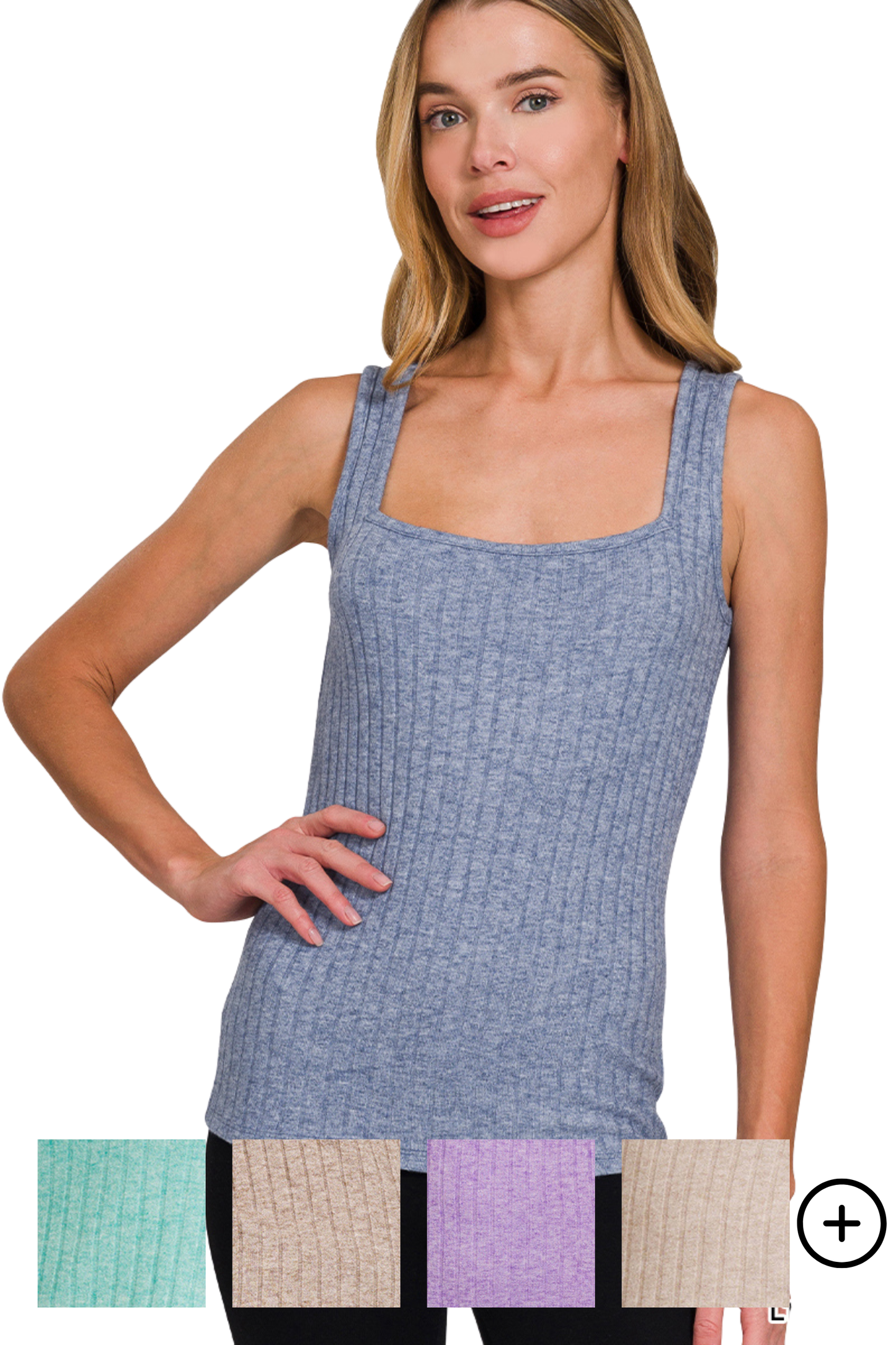 Ribbed Square Neck Tank Top
