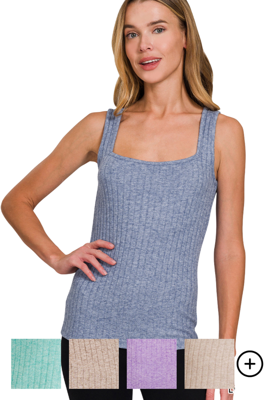 Super Soft Ribbed Square Neck Tank Top